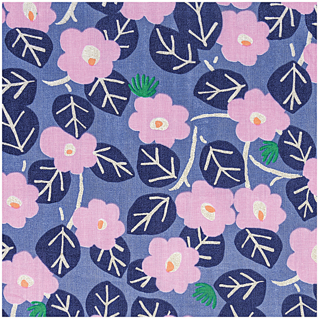 tissu mousseline violet/fleurs rose rico design